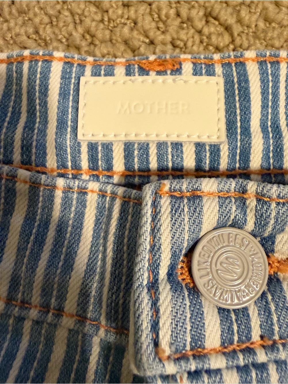 MOTHER Blue & White Striped High-Rise Jeans - Picture 5 of 5